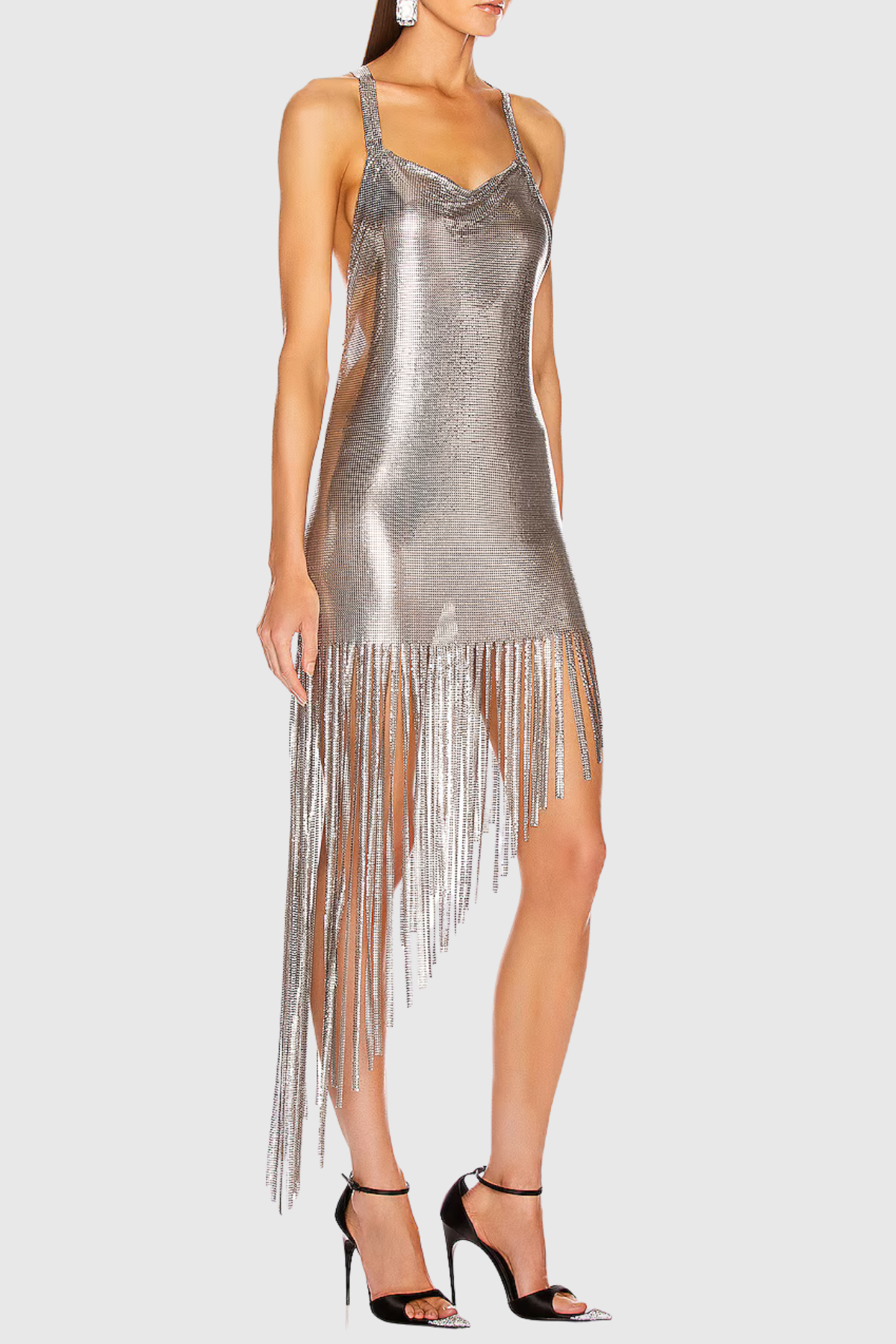 Collnsa Metallic Fringe Midi Dress
