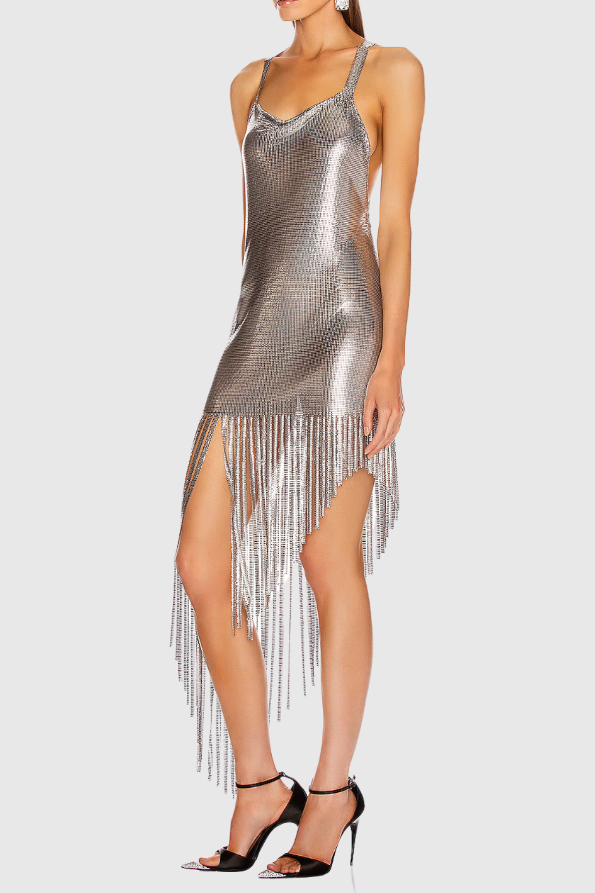 Collnsa Metallic Fringe Midi Dress