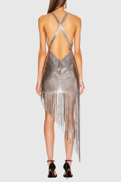 Collnsa Metallic Fringe Midi Dress