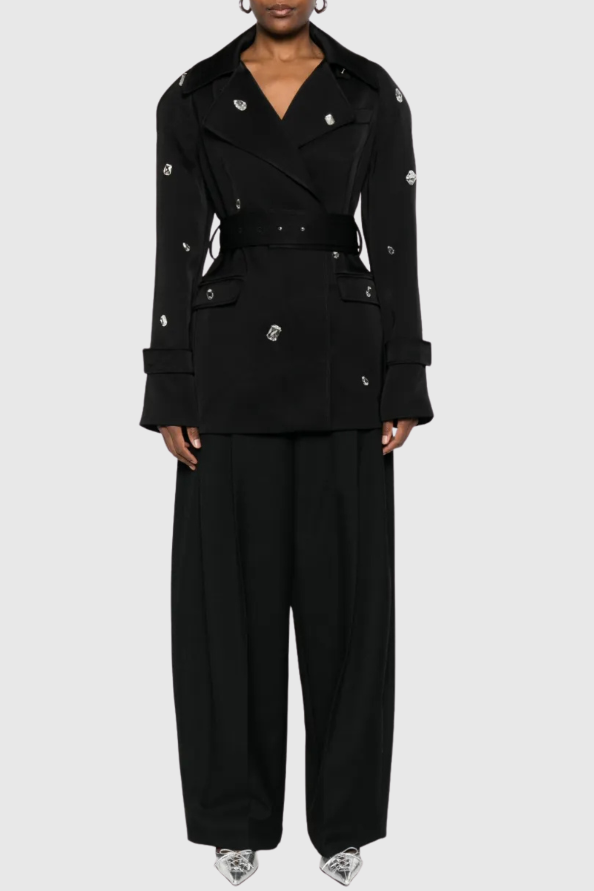 Colta Crystal Embellished Trench Coat