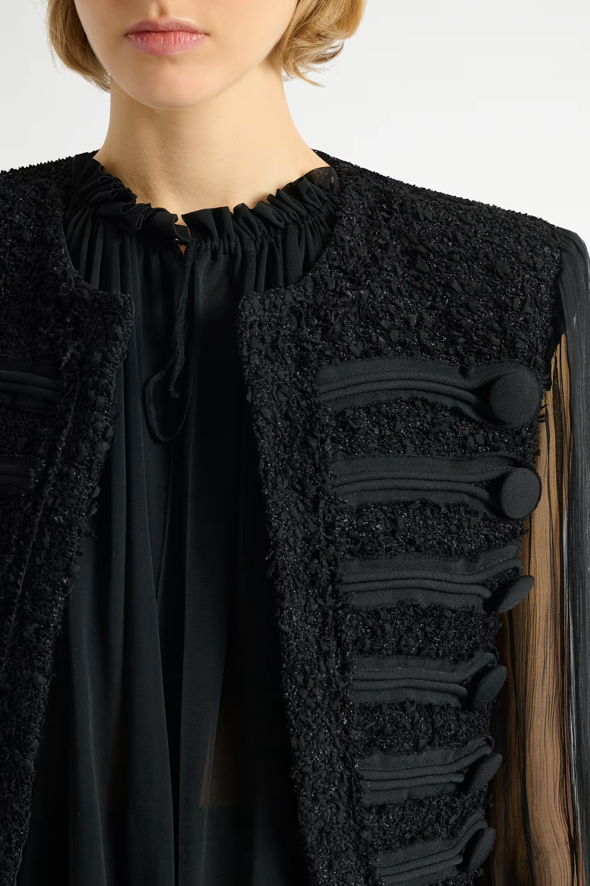 Connie Tweed Chiffon Jacket - Black