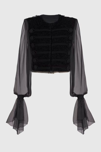 Connie Tweed Chiffon Jacket - Black