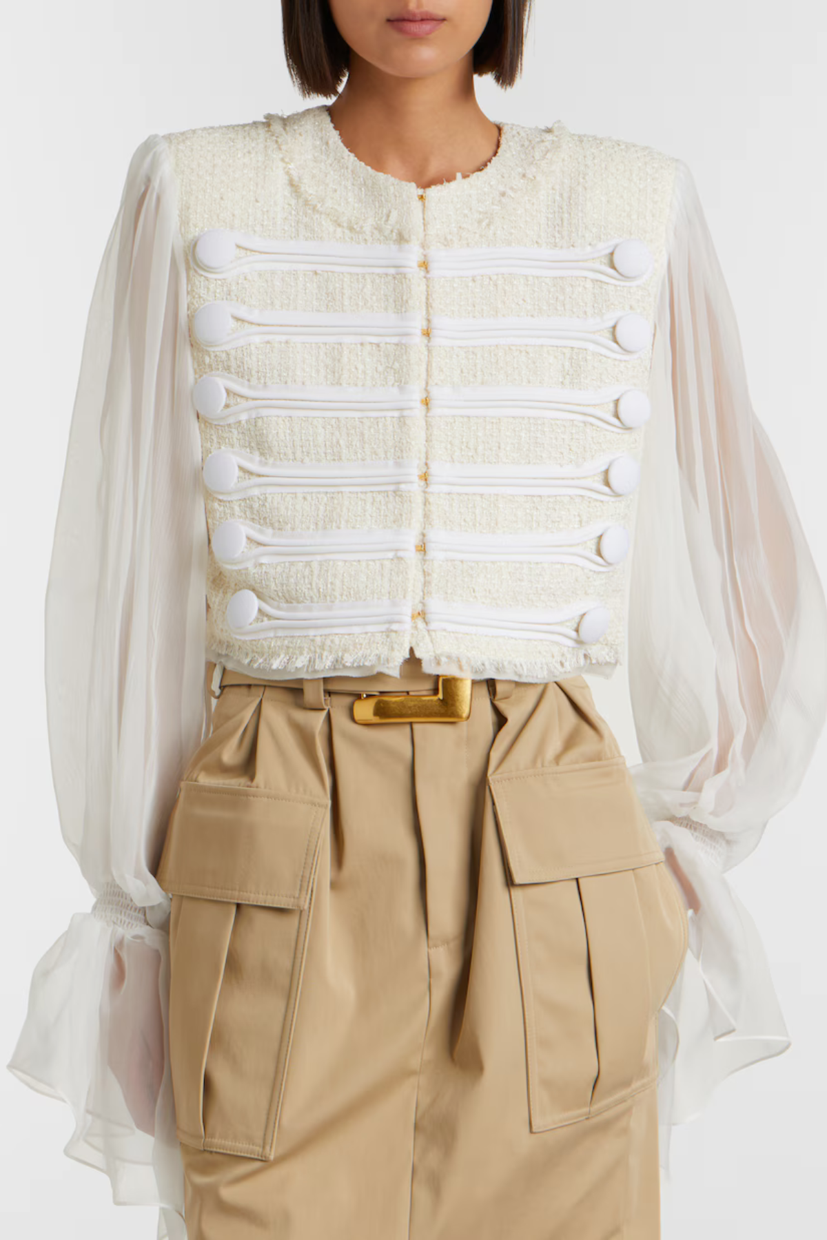 Connie Tweed Chiffon Jacket - White
