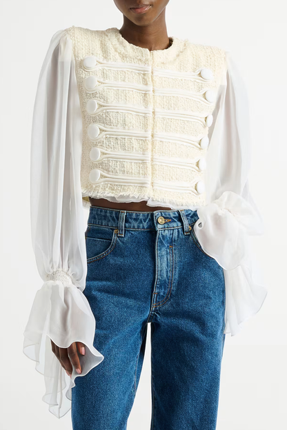 Connie Tweed Chiffon Jacket - White