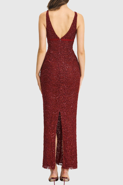 Connoy Beaded Bow Embellished Maxi Bandage Dress