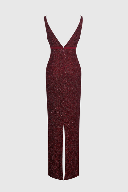 Connoy Beaded Bow Embellished Maxi Bandage Dress