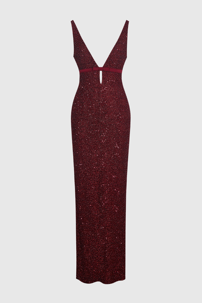 Connoy Beaded Bow Embellished Maxi Bandage Dress