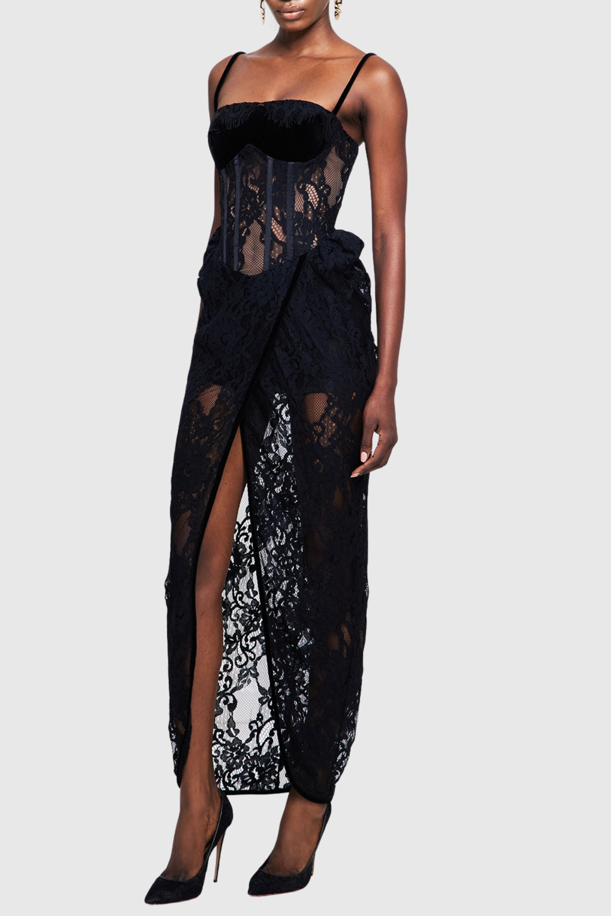 Corena Lace Corset Split Maxi Dress