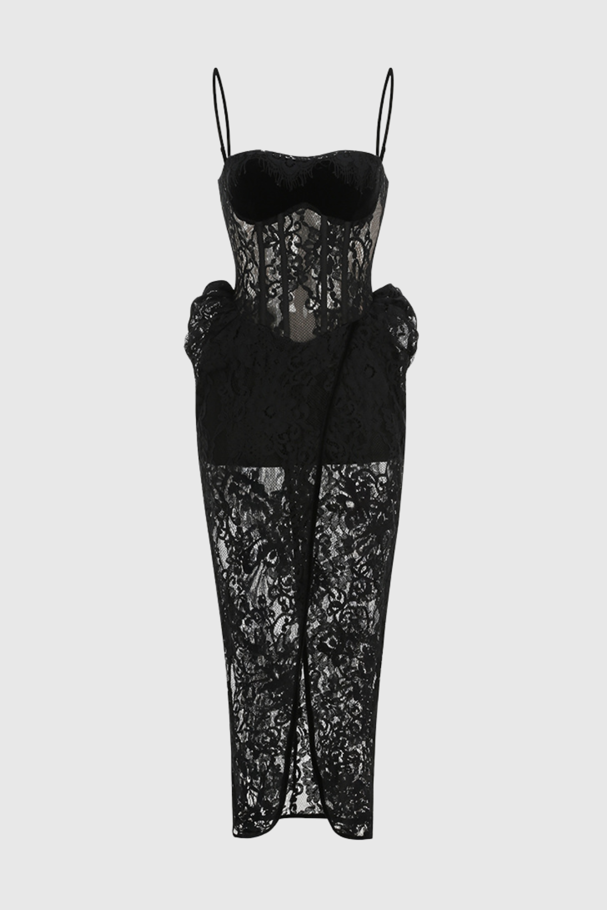 Corena Lace Corset Split Maxi Dress