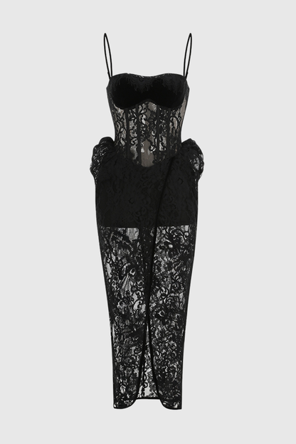 Corena Lace Corset Split Maxi Dress