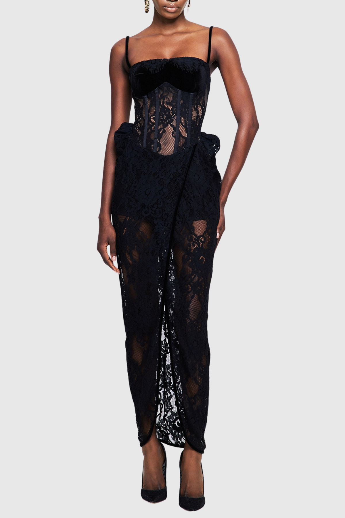 Corena Lace Corset Split Maxi Dress