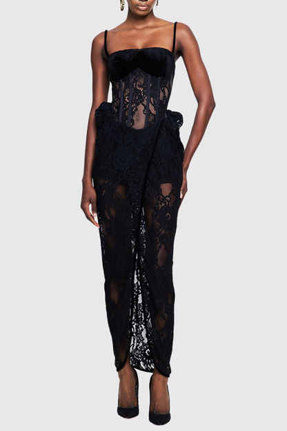 Corena Lace Corset Split Maxi Dress