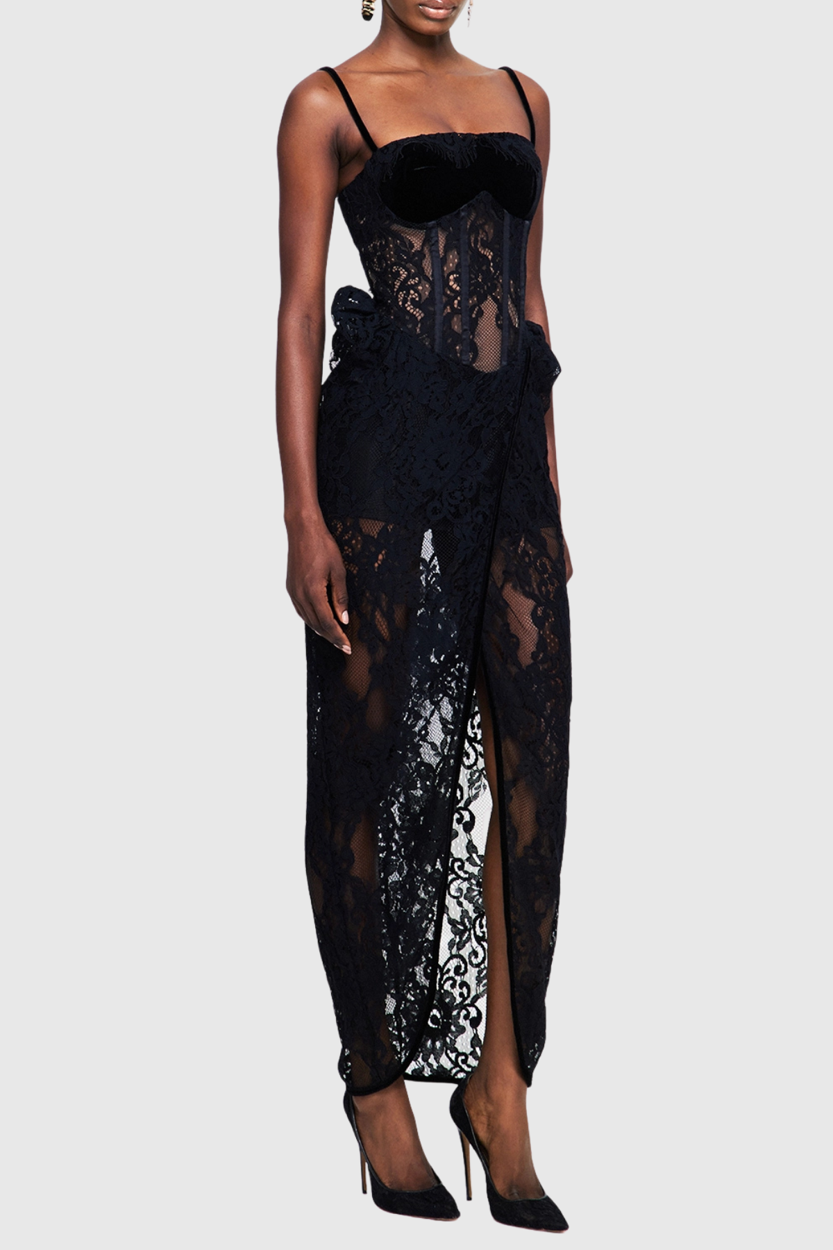 Corena Lace Corset Split Maxi Dress