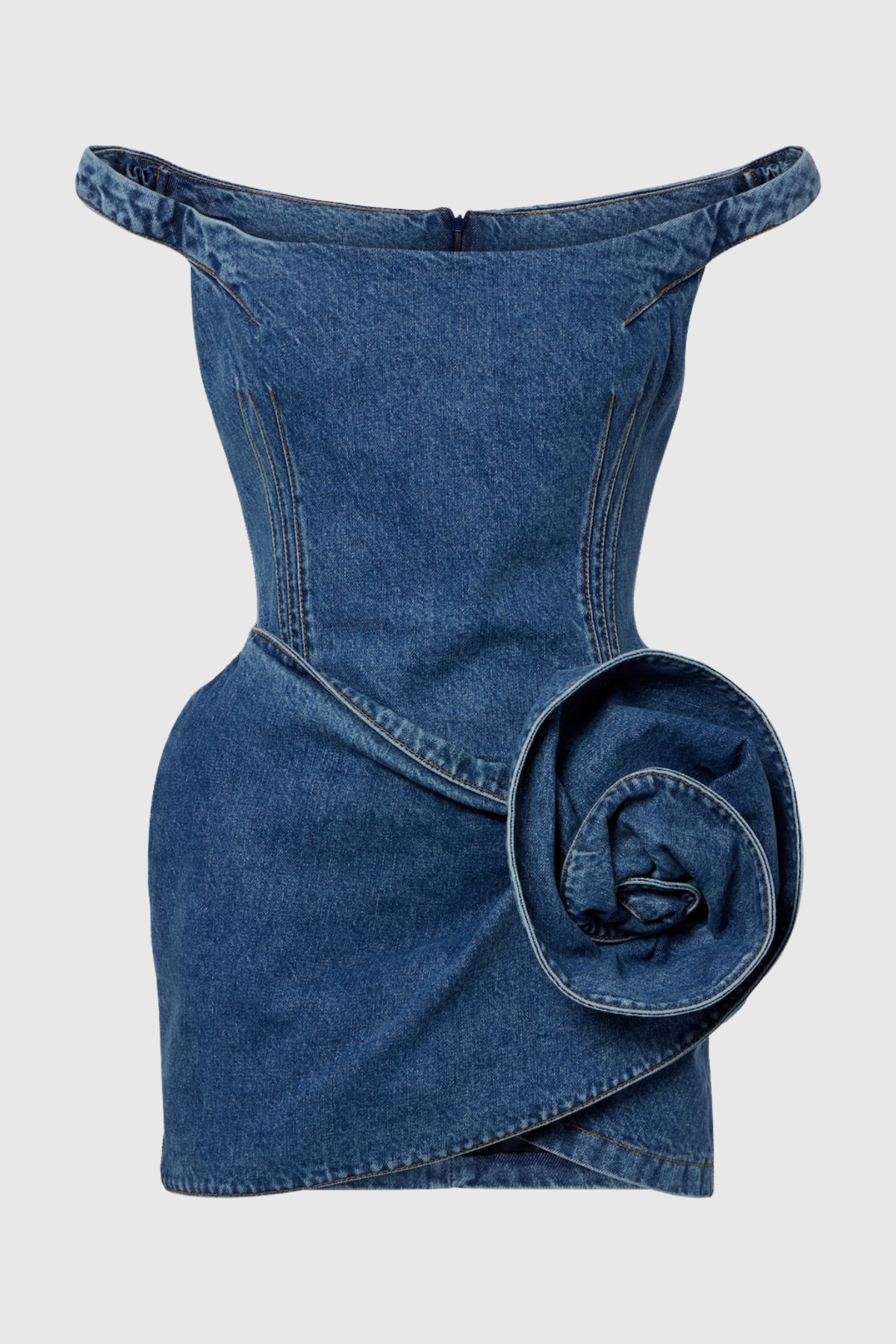 Corisana Off Shoulder Floral Denim Mini Dress