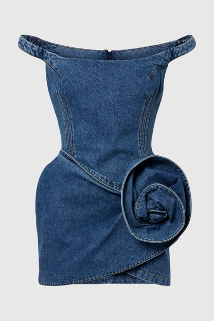 Corisana Off Shoulder Floral Denim Mini Dress