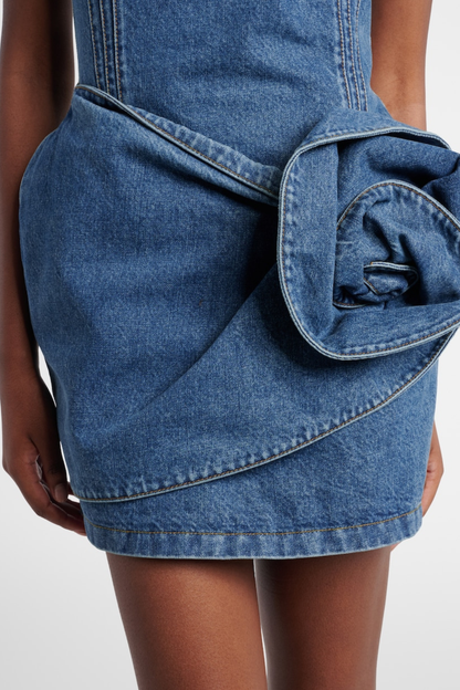 Corisana Off Shoulder Floral Denim Mini Dress