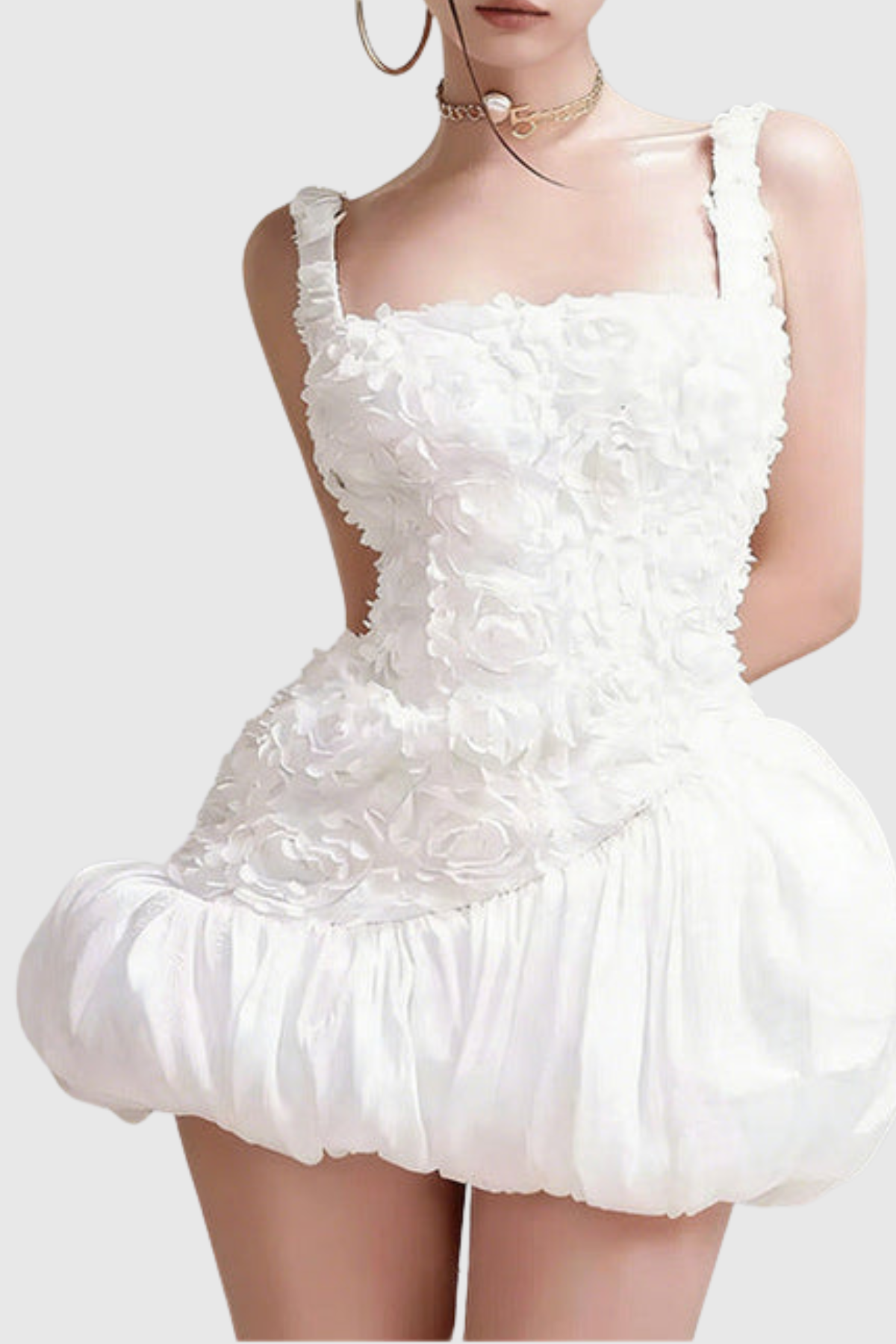 Cormao Floral Appliqué Puff Mini Dress - White
