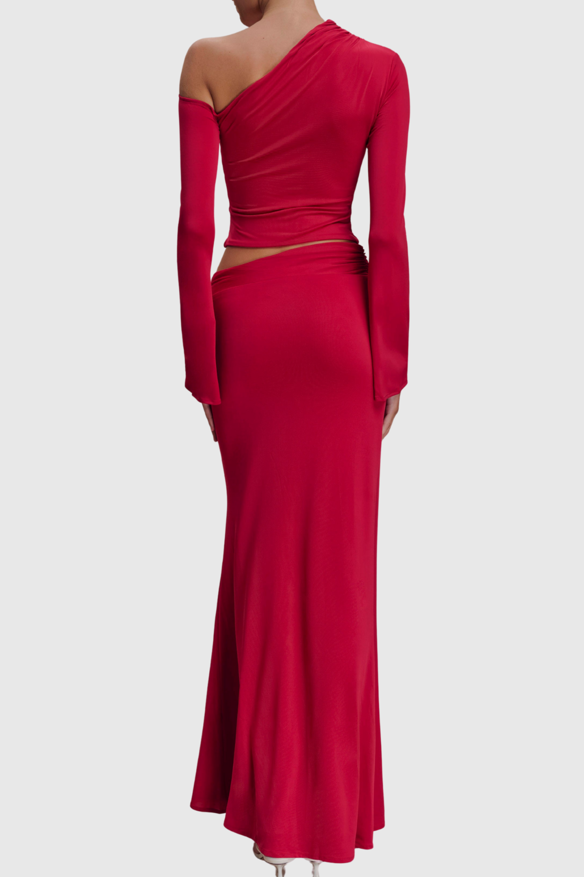 Cornela Floral Embellished Top & Maxi Skirt Set - Red
