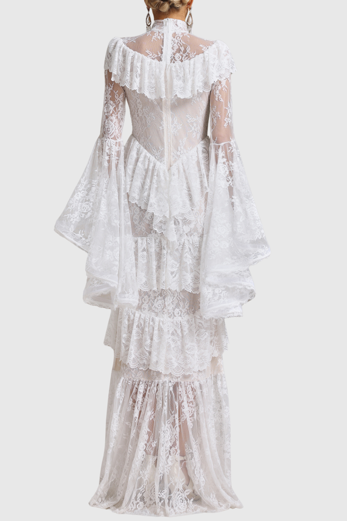 Coveie Lace Ruffle Maxi Dress - White