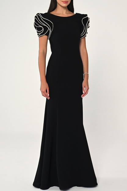 Cramoa Floral Sleeve Embellished Maxi Dress