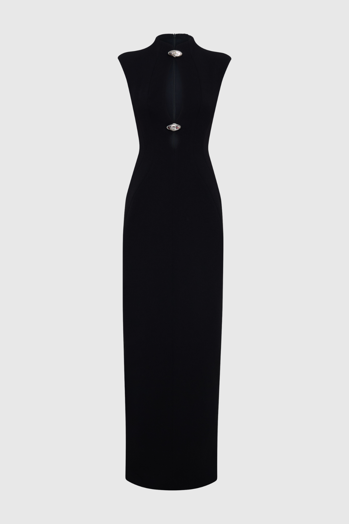 Croia Sleeveless Cutout Buttoned Embellished Maxi Dress - Black