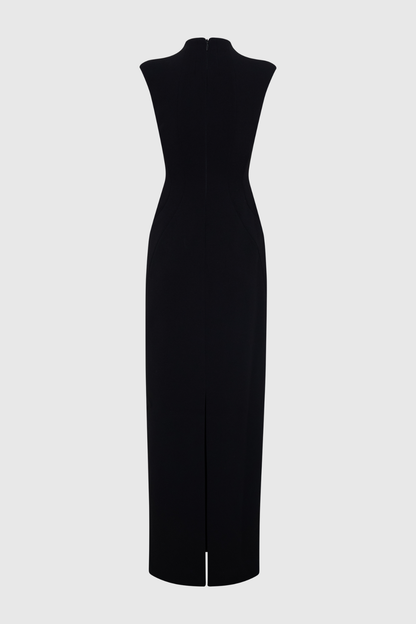 Croia Sleeveless Cutout Buttoned Embellished Maxi Dress - Black