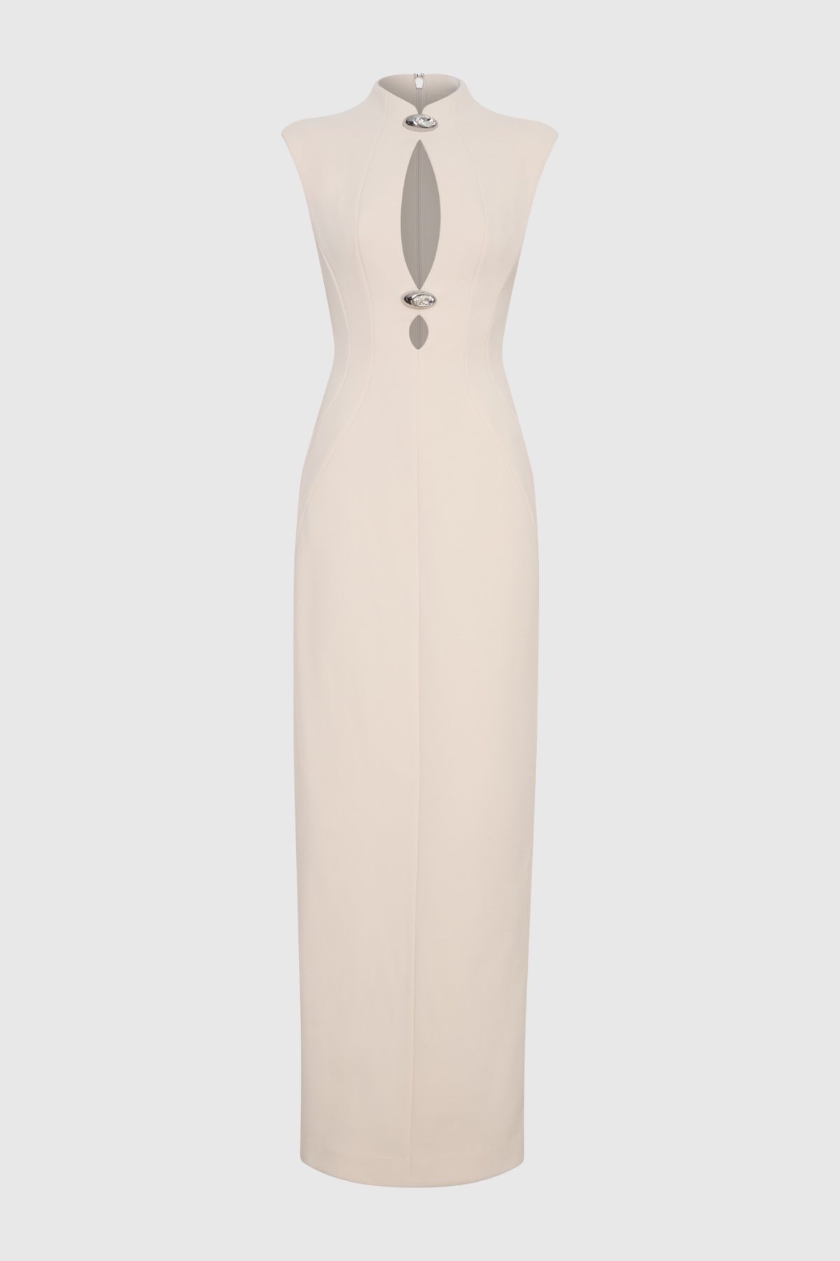 Croia Sleeveless Cutout Buttoned Embellished Maxi Dress - White