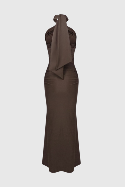 Cynthia Halter Cutout Ruched Maxi Dress