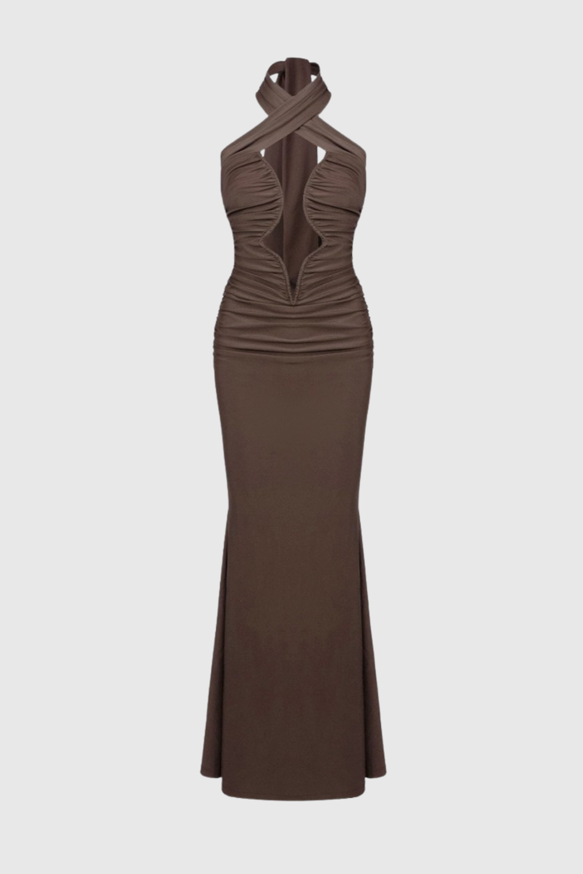 Cynthia Halter Cutout Ruched Maxi Dress