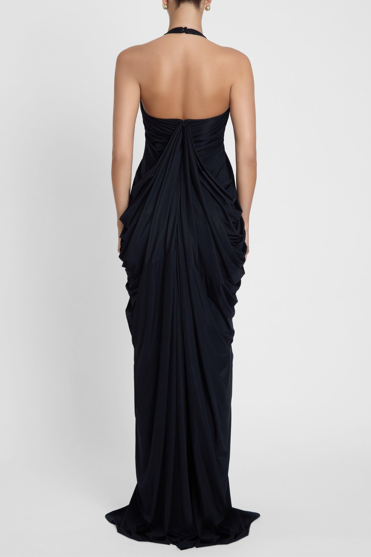 Cyrusa Halter Draped Maxi Dress - Black