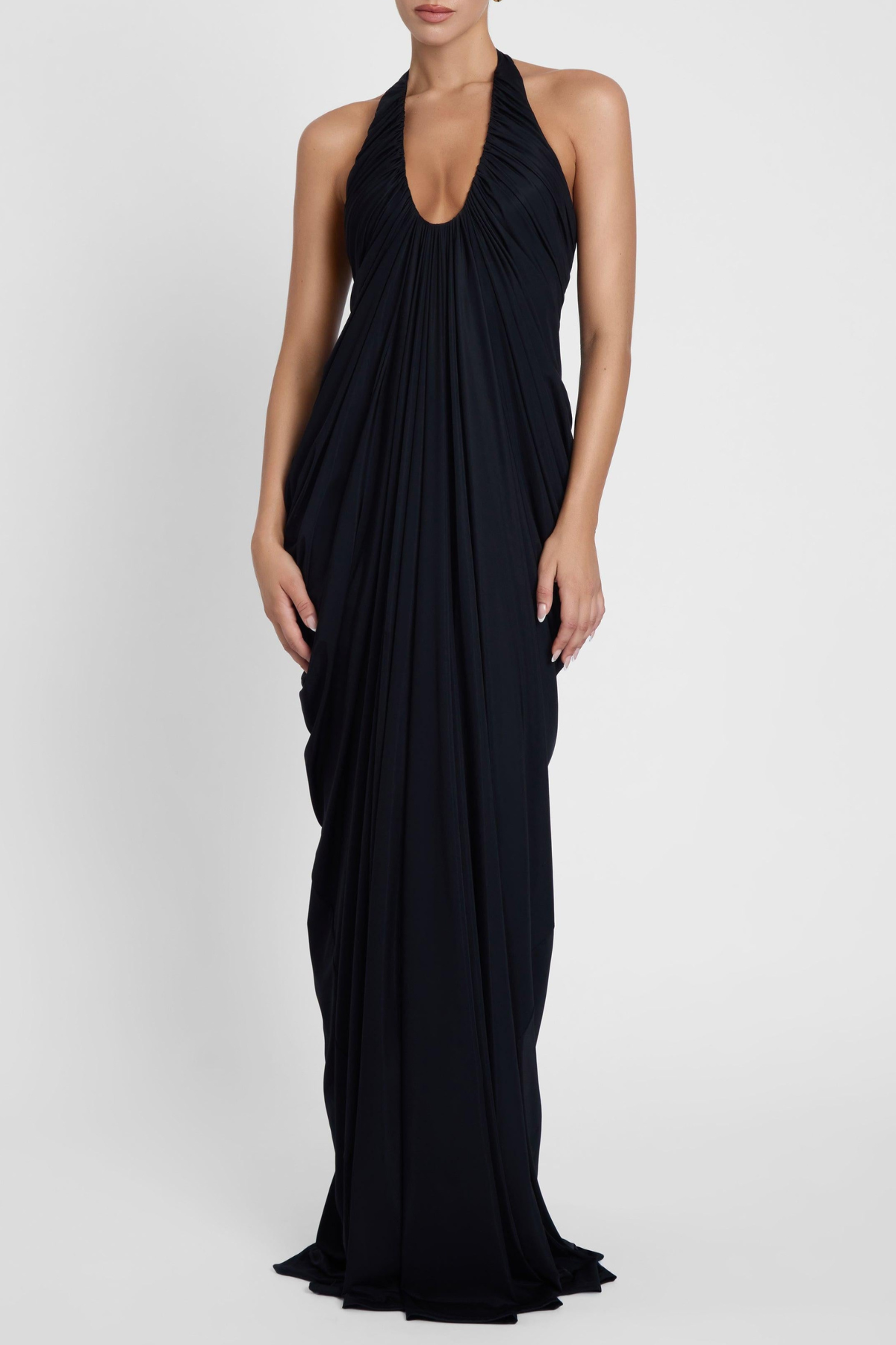 Cyrusa Halter Draped Maxi Dress - Black