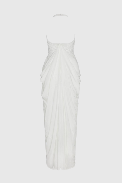Cyrusa Halter Draped Maxi Dress - White