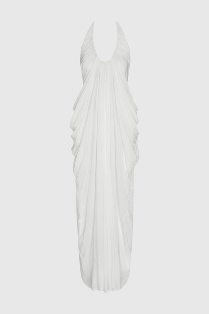 Cyrusa Halter Draped Maxi Dress - White