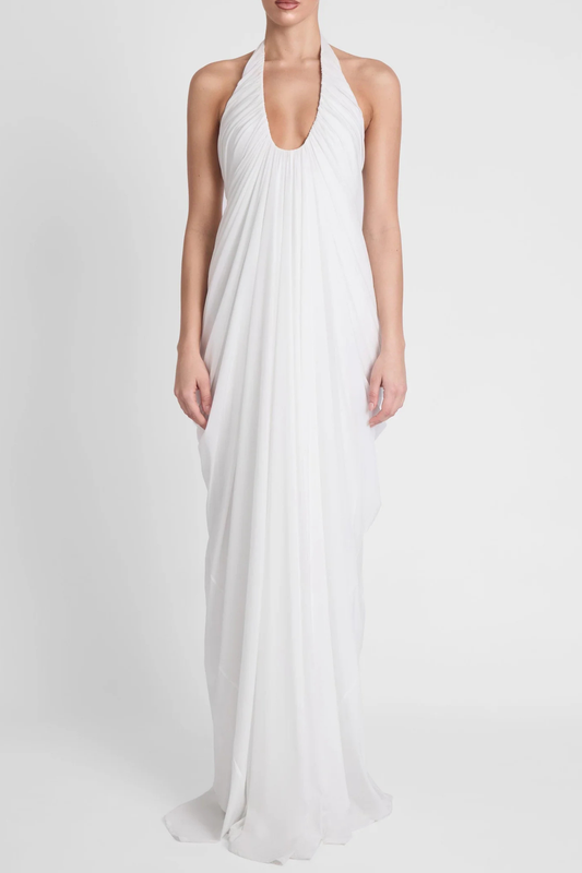 Cyrusa Halter Draped Maxi Dress - White