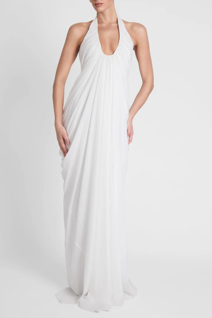 Cyrusa Halter Draped Maxi Dress - White