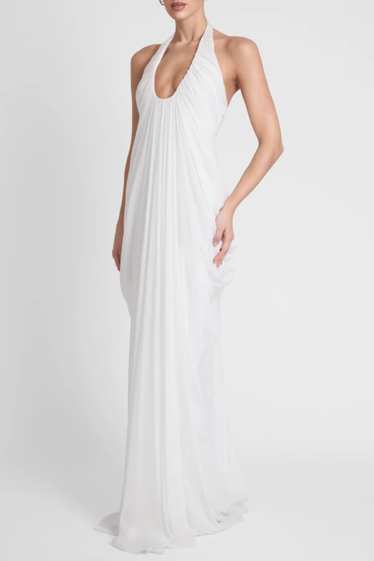 Cyrusa Halter Draped Maxi Dress - White