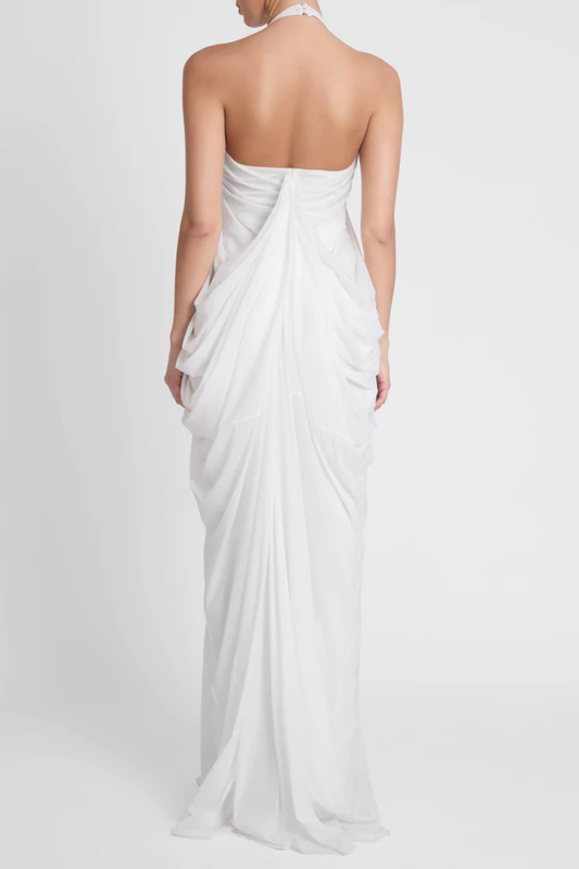 Cyrusa Halter Draped Maxi Dress - White