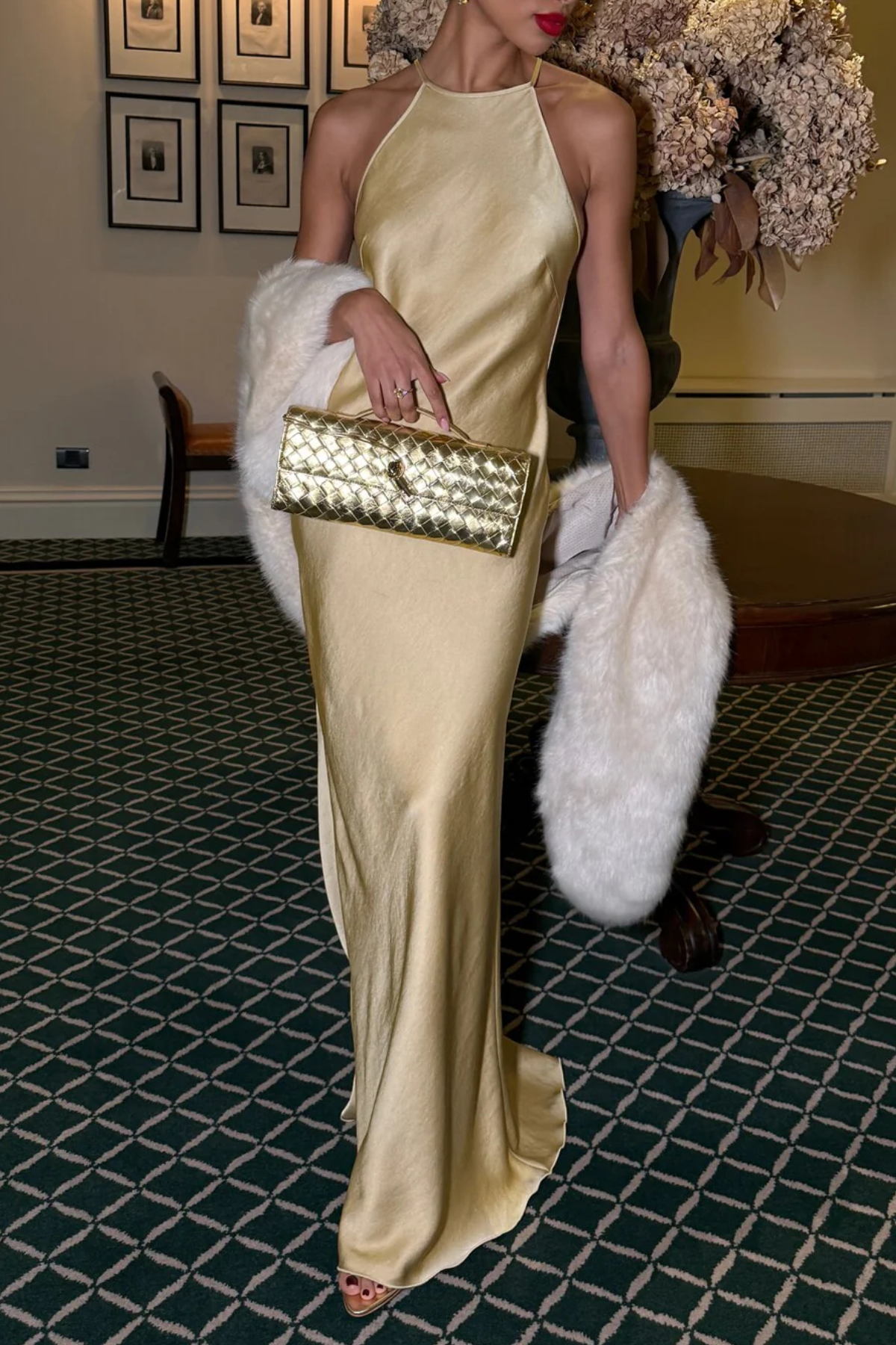 Daisya Satin Backless Maxi Dress - Gold