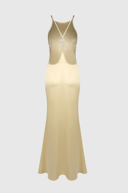 Daisya Satin Backless Maxi Dress - Gold