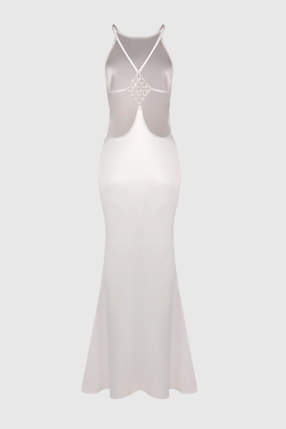Daisya Satin Backless Maxi Dress - White