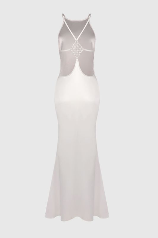 Daisya Satin Backless Maxi Dress - White