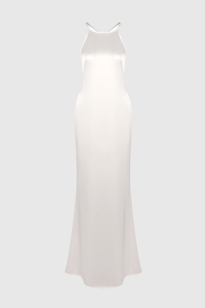 Daisya Satin Backless Maxi Dress - White