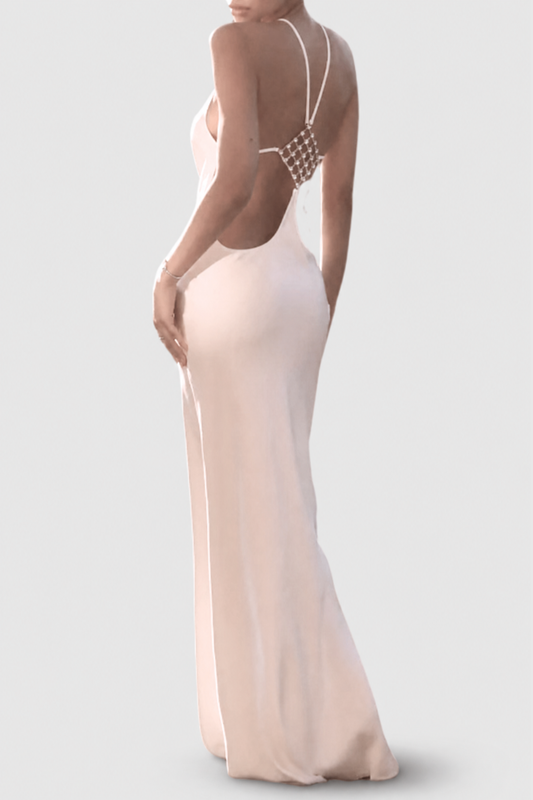 Daisya Satin Backless Maxi Dress - White
