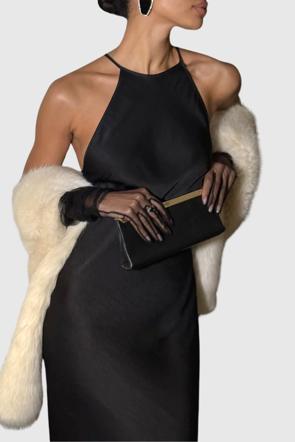 Daisya Satin Backless Maxi Dress - Black