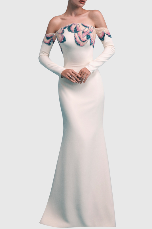 Dakar Floral Sequin Embellished Off Shoulder Maxi Dress