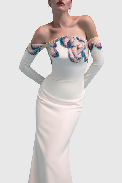 Dakar Floral Sequin Embellished Off Shoulder Maxi Dress