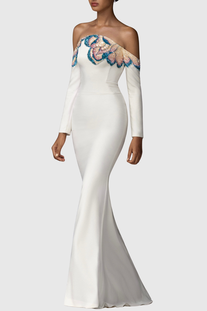 Dakar Floral Sequin Embellished Off Shoulder Maxi Dress