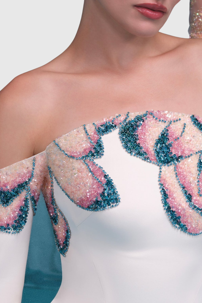 Dakar Floral Sequin Embellished Off Shoulder Maxi Dress