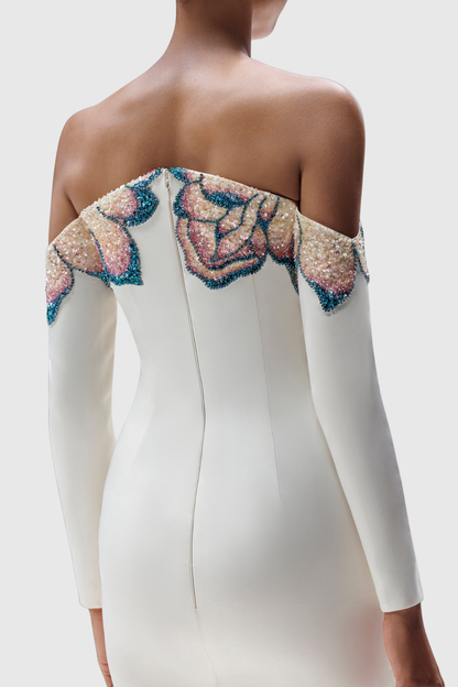 Dakar Floral Sequin Embellished Off Shoulder Maxi Dress