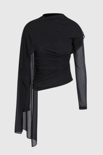 Dania Asymmetrical Shawl Mesh Top